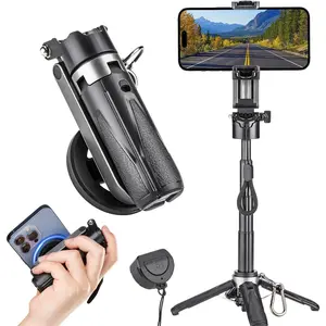 Magsafe Tripod Stand for iPhone,Portable Pocket Size Selfie Stick with Rechargeable Remote and Metal Ring,Extendable Detachable Cell Phone Tripod Compatible with iPhone/Android