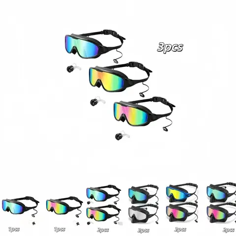Swimming Goggles Set, Water Goggles, Wide Vision Anti-Fog UV Protection, Suitable for Adults, Men, Women, Teens, Plastic Frame, 1/2/3 Pieces