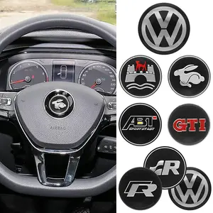 1Pcs Aluminum 45mm/50mm Car Steering Wheel Logo Sticker Emblem Badge Decoration Accessories For Volkswagen VW GTI R Line Golf Polo T5 Tiguan Passat Sagitar Scirocco Jetta Beetle Car Styling