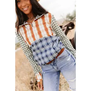 HalfZip Sweatshirt - Cowpoke Cutie | Womenswear Hoodie | Mixed Plaid Stretchy Casual | Plus Size