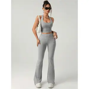 Women's trousers suit, sexy halter-neck off-shoulder vest with hip-packing trousers, suitable for daily casual travel, Casual Outfit Set