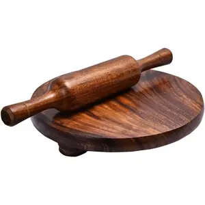Wooden Serving Board, Round Chapati Chakla,  for Making Chappati at , Wooden Roti/Chapati Maker,  Rolling Board and Rolling Pin Set (Chakla Belan) (9 inch)