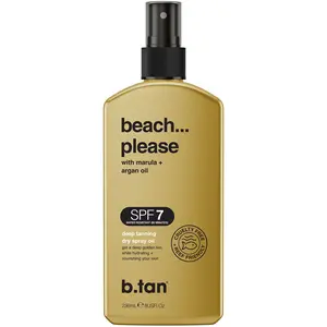 Beach... Please | b.tan SPF 7 Deep Dark Tanning Oil Dry Spray | Fast, Best Dark Outdoor Body Bronzing Mist, Bronze & Golden Sun Tan, Nourishes Skin w/ Marula & Argan Oil, Hydrating, Deep Bronze, Tanning Stuff, Vegan Hydrating Body Oil Mist