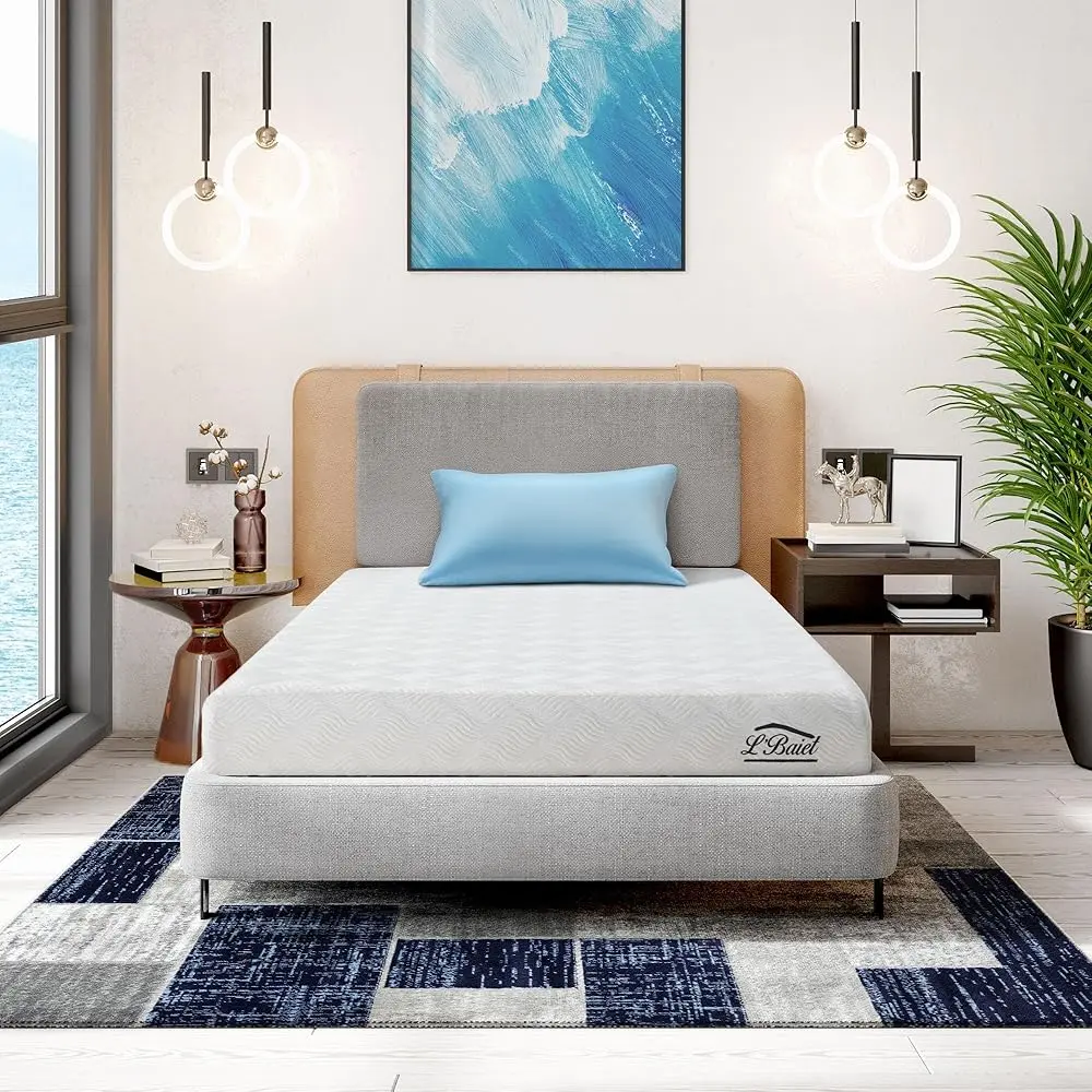 L’Baiet Gel Memory Foam Mattress, Twin Size, 8 Inch, Medium Firm, Cooling Gel, Pressure Relief, CertiPUR-US Certified