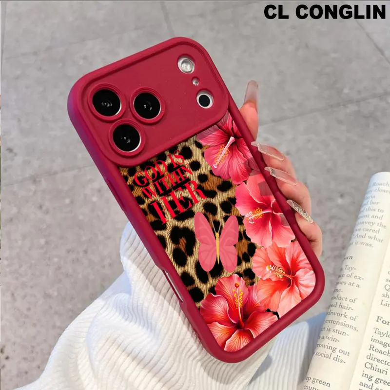 Soft Silicone Shockproof Protect Cover for iPhone 17 Pro Max,16 Plus,15,14 Pro,13,12,11 - Customized Leopard Animal Print Lilies, Butterflies, Religious "God Is Within Her" Design, Anti-Drop Accessory for Holiday Gifters