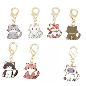 7Pcs Cute Cat Resin Pocket Hug Pendant With Keychain Lovely Thank You Card Practical Appreciation Gift For Colleagues Staff-MM1