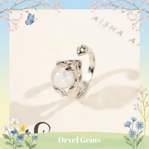 Moonstone Rotating Ring – Adjustable Healing Crystal Ring for Intuition & Emotional Balance | Natural Gemstone Jewelry with Rainbow & Blue Flash Beads