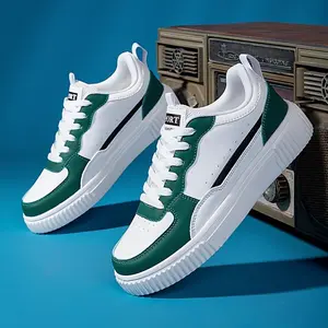 Trendy faux leather color-block skate shoes; wear-resistant, non-slip flat sneakers; casual, versatile outdoor sports running shoes for women and men; safety shoes; runner closed-toe training athletic trainer footwear; boys’ comfort shoes