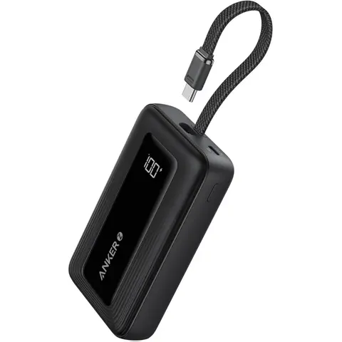 Anker A1688 30W Compact Fast Charging Power Bank Charger - 10000mAh/20000mAh Portable Battery Powered Travel Gadget, Built-in USB-C Cable, QC3.0 Support, Multi-Device Charger for Smartphone