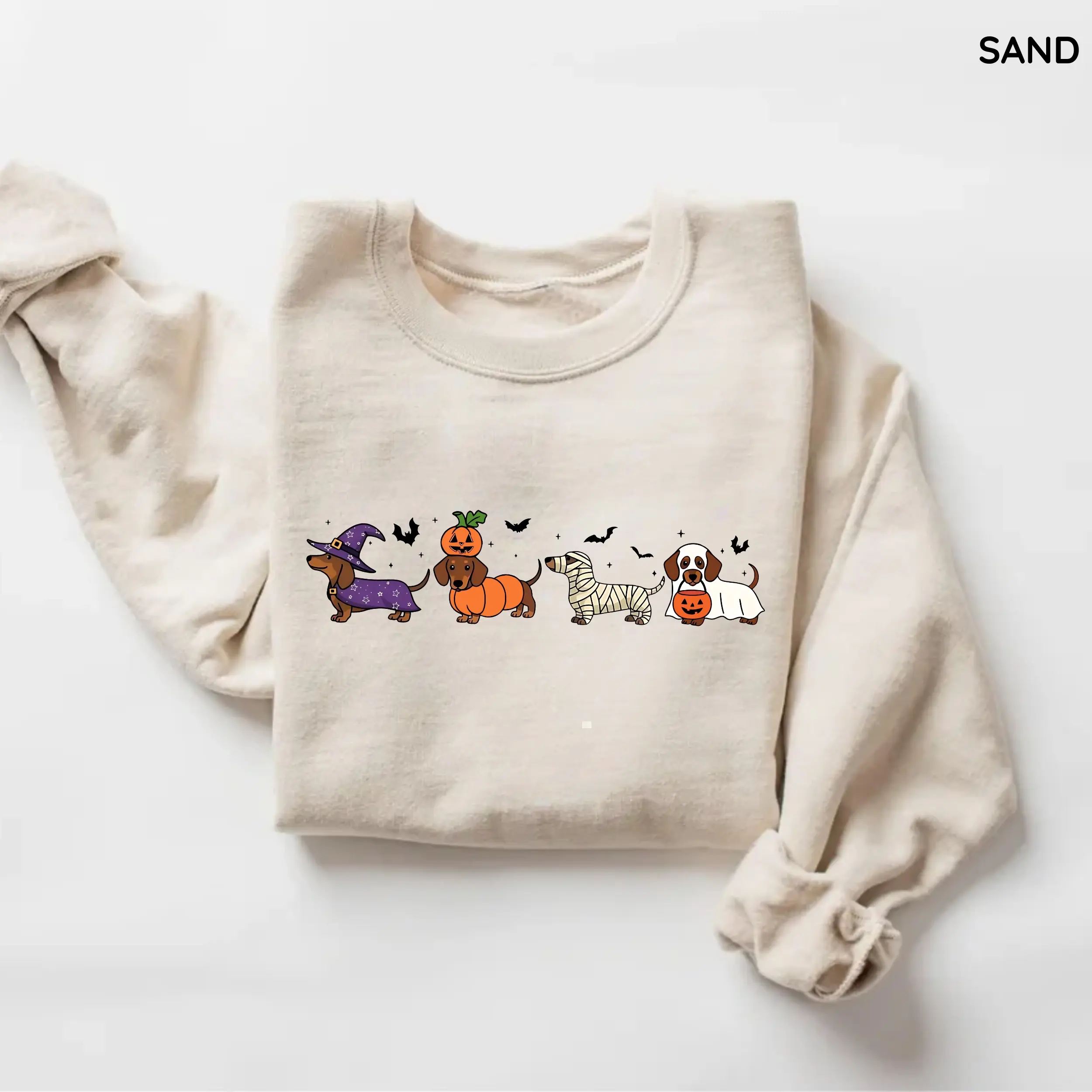 Gildan Halloween Dachshund Trick or Treat Sweatshirt, Witch Pumpkin Ghost Weenie Dog Sweatshirt, Spooky Season Retro Graphic Sweatshirt, for Dog Lovers Gift For Women