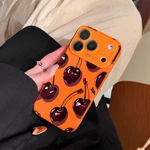 Low-Saturation Retro Red Cherry Pattern Dopamine Ins Style Solid Color Phone Case Ultra Skin Friendly Touch All Inclusive Lens Compatible with Apple iPhone 17 16 15 14 13 12