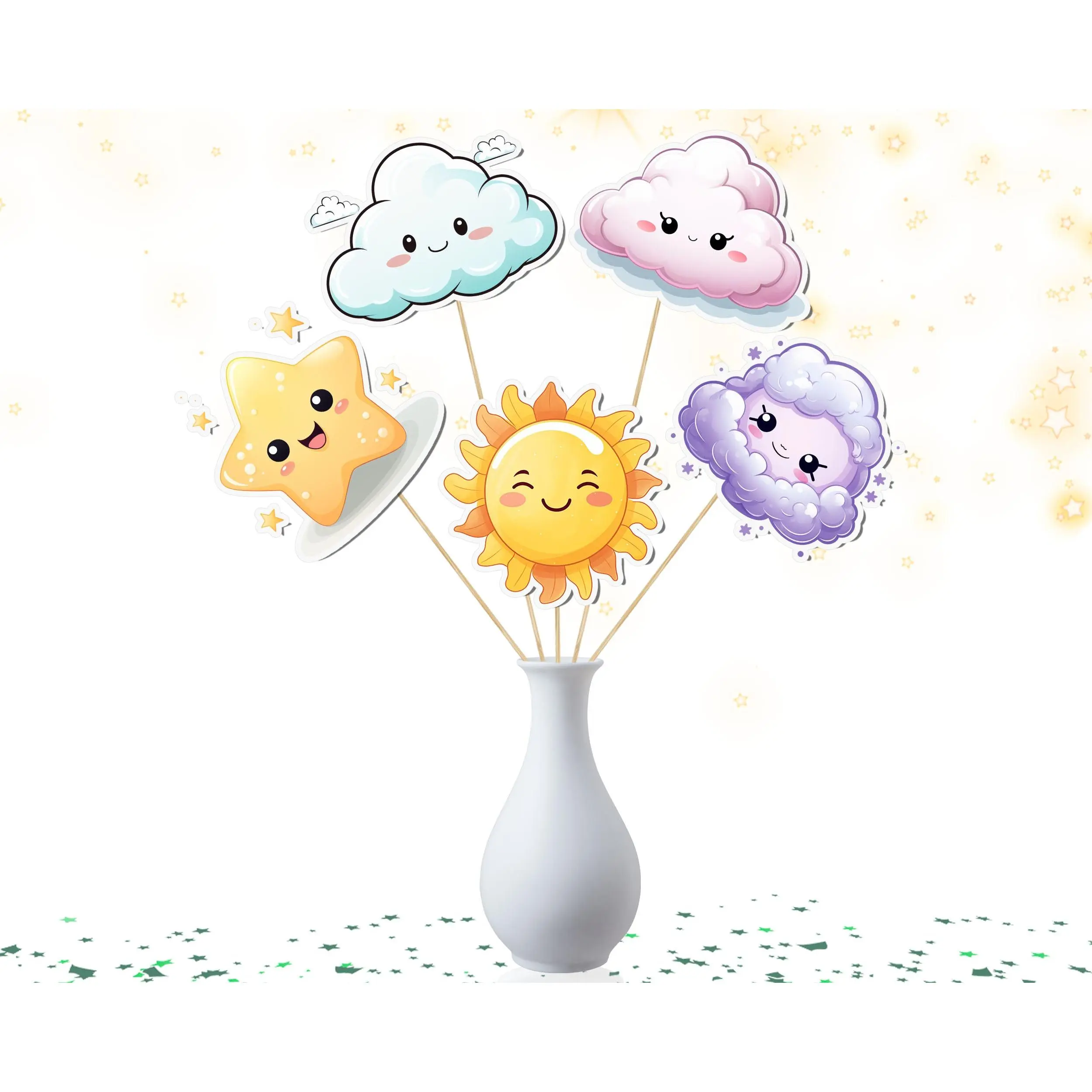 Sun, Cloud, and Star-Themed Party Centerpiece – 5 PCS Perfect for Baby Showers and Kids’ Events