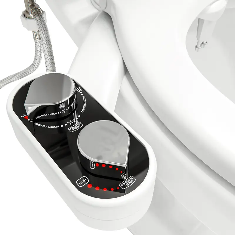 Clear Rear Ultra-Slim Bidet Attachment for Toilet - Non-Electric Dual Retractable Self-Cleaning Nozzles, Fresh Water Sprayer, Adjustable Water Pressure, Front & Rear Wash, No-Tool 15 Minute Install, Fits Most Toilets