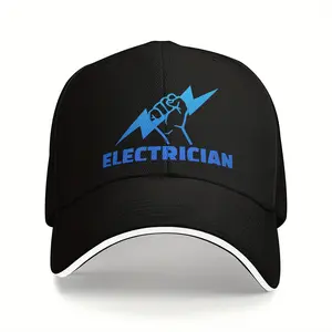 1pc Electrician-Themed Adjustable Snapback Cap for Men & Women - Black with White & Blue Electrician Tools Logo (Screwdriver, Wrench, Plug) - Lightweight Polyester, One Size Fits All,,, Casual Wear - Ideal Electrician Gift