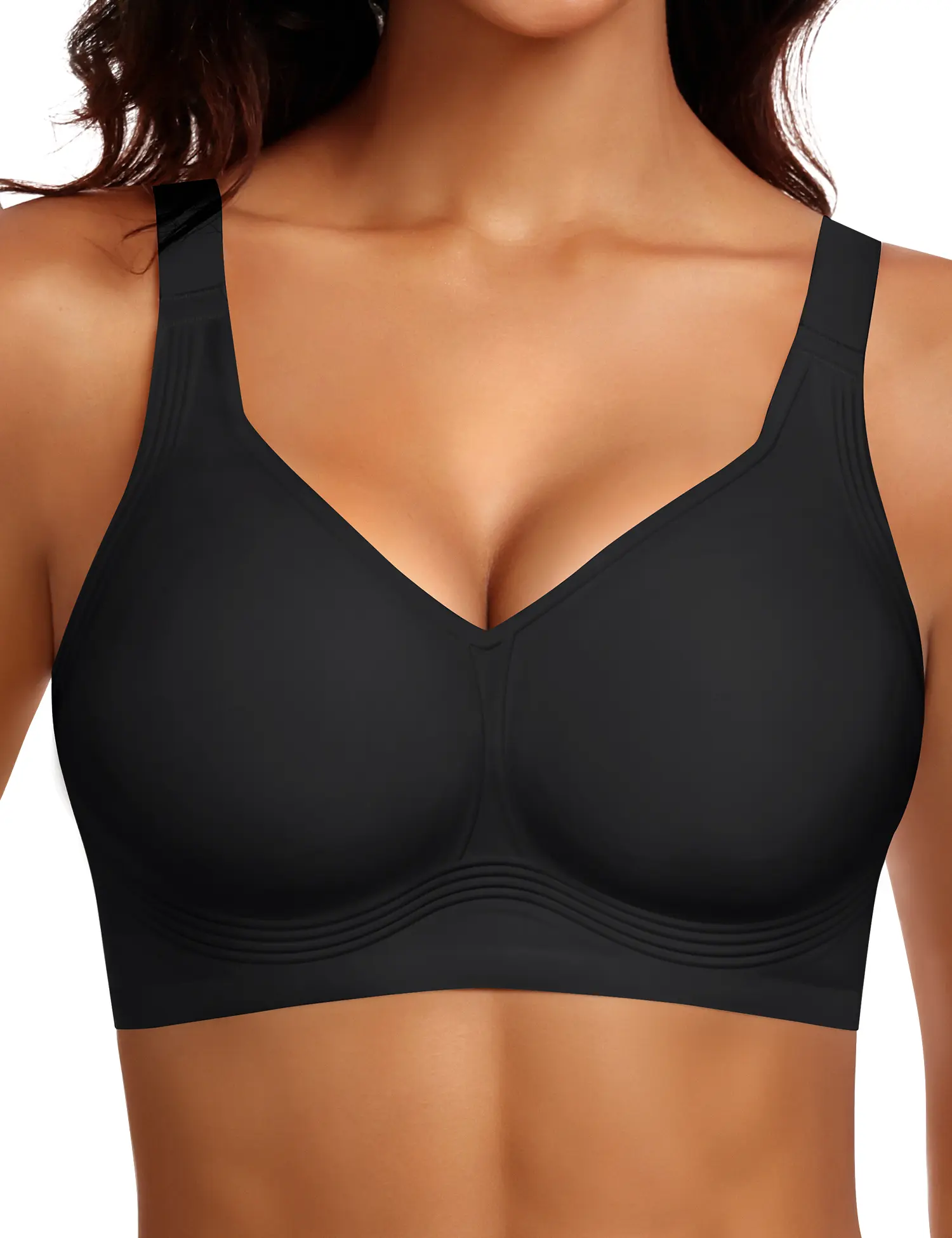 SWOMOG Wireless Seamless Jelly Bra for Women No Underwire Full Coverage Bras V Neck Push Up Breathable Bralette