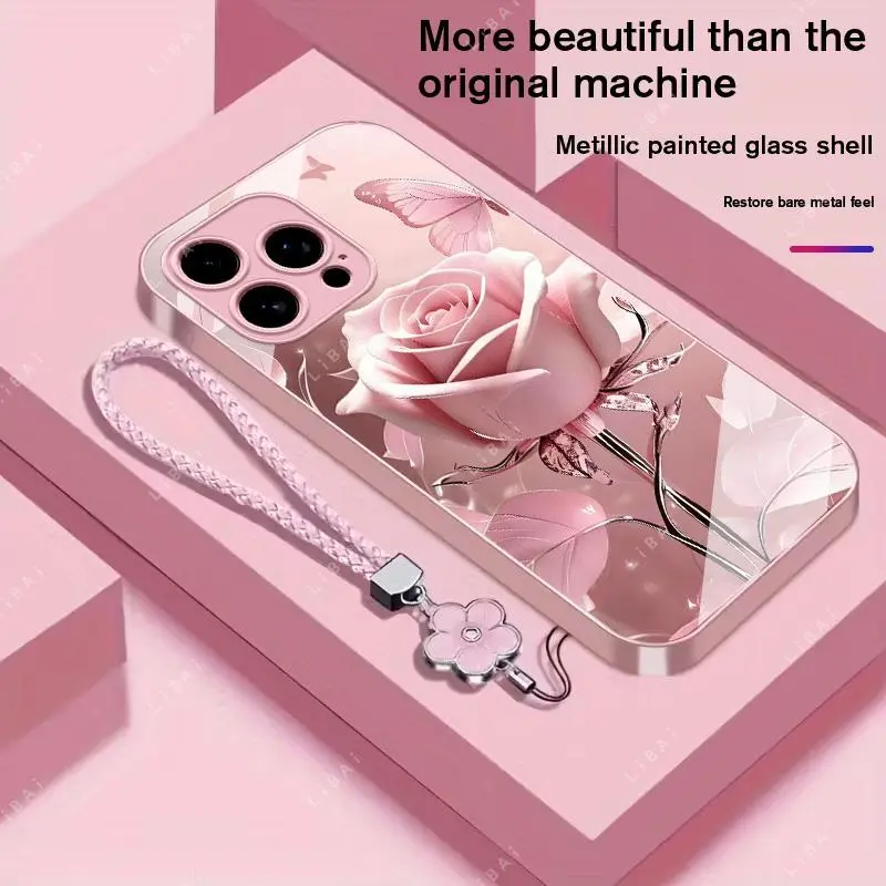 Suitable for [iPhone 16 Pro Max] high-end phone case，a beautiful four-leaf clover lanyard is included,exquisite and high-end design,a variety of colors are available for you to choose from YM99