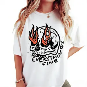 Everything is Fine Shirt, Vintage Comfort Colors Unisex T-Shirt, Skull Oversized Shirt, Retro Graphic Trendy Tee, Grunge, Everything Fine
