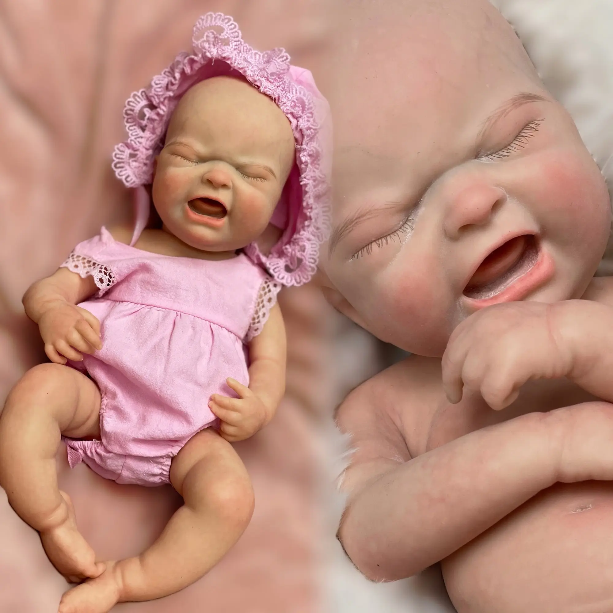 32cm  Adorable Reborn Silicone Girl Doll Maria Can Open Mouth Whole Body Soft Solid Silicone Girl Handemade Painted Detailed Skin Newborn Baby Dolls With Pink Suit Best Gifts For Family