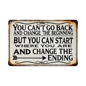1pc Inspirational Wall Art Tin Sign - 'You Can'T Change The Beginning But You Can Change The Ending' Wall Decor Poster For Home Decoration, Home Decor Products