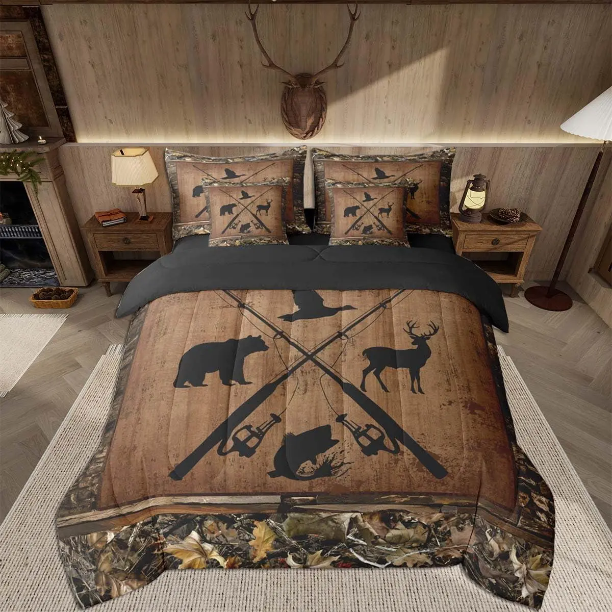 Mallard Duck Comforter Set with Sheets 7 Piece Camo Duck Bed in a Bag Kids Boys Girls Bear Bedding Set Deer Bedroom Decor Fish Wildlife Breathable Soft Lightweight Microfiber