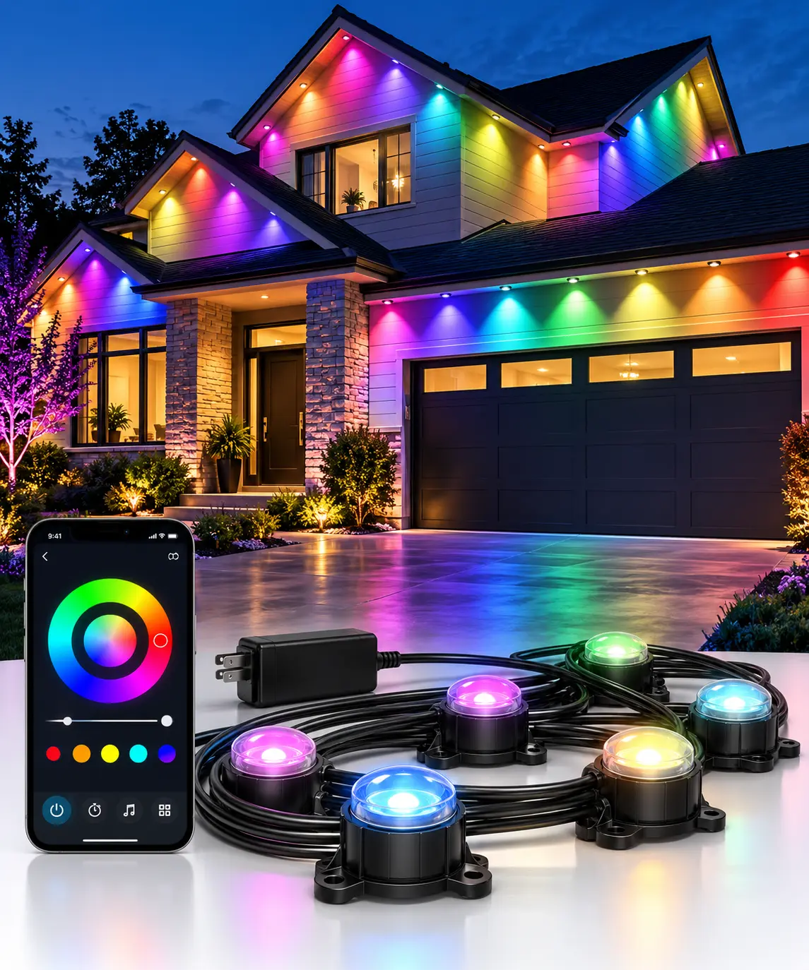 Permanent Outdoor Lights for House, Smart RGB Color Changing Eave Lights with APP Control, 50FT/100FT Outdoor Roof Lights for Christmas Halloween Holiday Party & Year-Round Decor