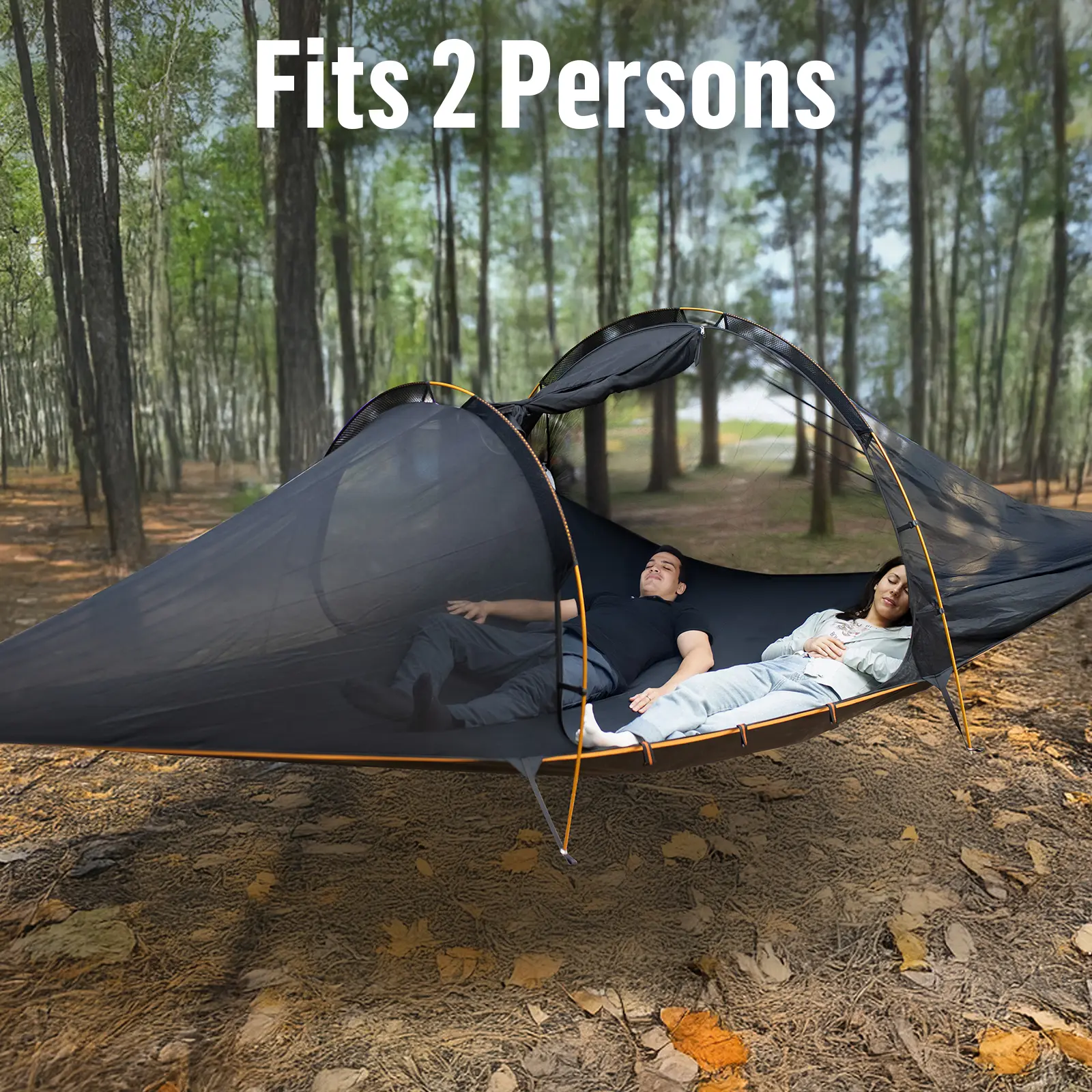 Night Cat 2-Person Triangular Hammock Tent, 13ft 3-Point Lay-Flat Hammock with Bug-Proof Net, Rainfly, 440 lbs Capacity, 150D Thick Polyester for Tree Camping, Outdoor Supplies, Father's Day Gift Idea