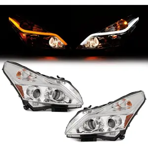 HECASA Pair Projector Headlights w/Sequential LED Compatible with 2010-2013 Infiniti G37 G25 2015 Infiniti Q40 Sedan 4-Door Headlamp DRL Replacement for IN2503140 IN2502140 Clear Lens+Chrome Housing