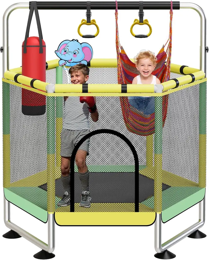 G TALECO GEAR Trampoline for Kids with Enclosure 440lbs Indoor & Outdoor，Toddler Trampoline with Adjustable Gymnastics Bar & Toys for Boys Girls