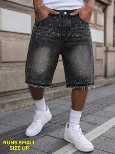 Hot-selling hit 🎁 Starry Shine Rhinestone-Embellished Black Stretchless Denim Shorts | Y2K American Streetwear Trendy Boyfriend Gift | TikTok Popular Glow-in-the-Dark Party Distressed Design God Pants【Runs small, size up】