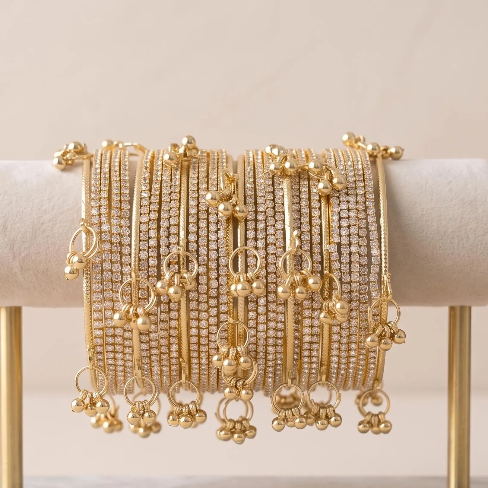 Ghungroo with AD Bangles 32Pcs Set, Indian Wedding Jewelry