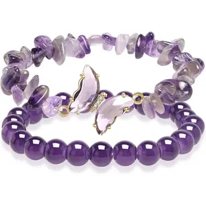Butterfly Bracelets Healing Bracelet Charm Jewelry Mom Gift with Beaded Bracelets Purple Bracelet for Women (Purple)