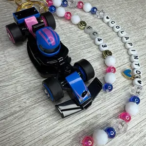 Franco Colapinto Mini Car Keychain with Colorful Beads and Personalized Bead Bracelet Gold or Silver Finish Customizable for Fans