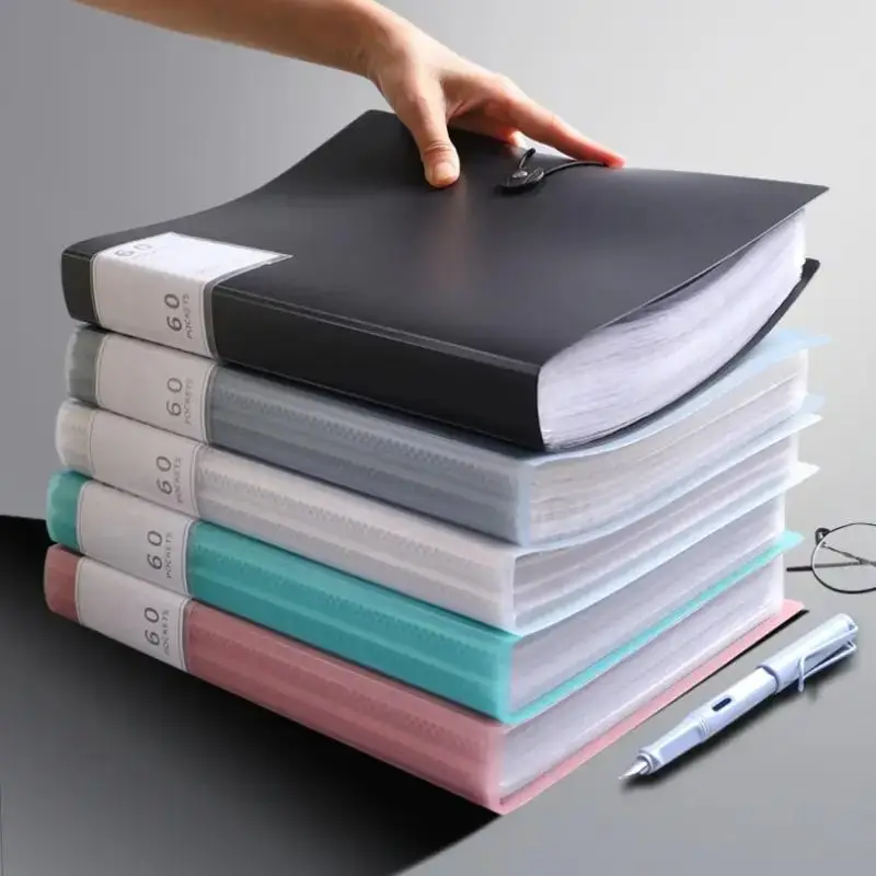 A4 Folder with 60 Pockets for Exam Papers and A4 Documents, High Transparency and Waterproof PP Material, Ideal for Home School Office Organization