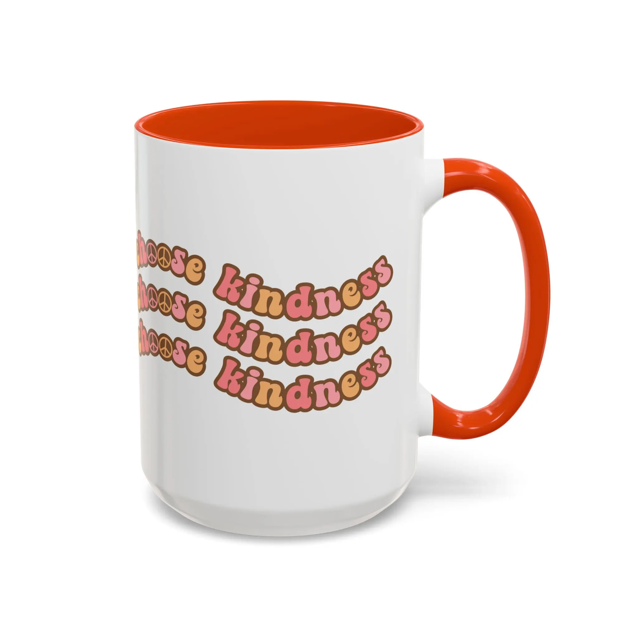 15oz Reusable Glossy Typography Double Print Coffee Cup - Dishwasher-Safe Washable Ceramic Accent Mug, 70s Wavy Retro Kitchenware Drinkware for Daily Use, Reuse