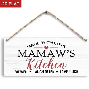 Mamaw's Kitchen Made with Love Hanging Wooden Signs , Mamaw Gifts Kitchen Wall Decor, Mamaws Grandma Kitchens Gifts, Eat Laugh Love Home Kitchens Decor Gift for Mamaws from Grandkids Home Decor Products 11.8x5.9 In Signage Vintage Plaque Decor