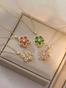 Flower Design Pendant Necklace, 360° Rotatable Design Necklace for Women & Girls, Elegant Necklace, High End Necklace, Fashion Jewelry for Party, Daily Decor, Trendy All-match & Exquisite Jewelry for Birthday Gift
