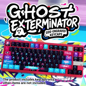 Ghost Graffiti Keycap Set, Ghost Exterminator Themed Side-Printed PBT Dye-Sub, OEM Profile, Translucent Legends, Vibrant Prints, Spooky Flair, for 60/68 Layout Keyboards (Keycaps Only, Keyboard Not Included)