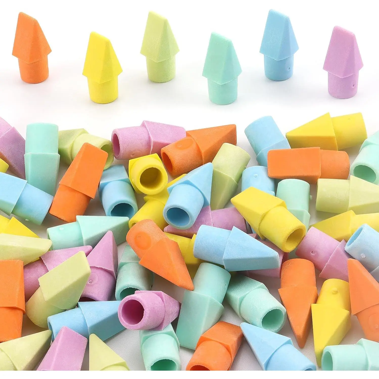 60 count Erasers for Pencils, Pencil Top Erasers, Eraser Caps, Topper Erasers for  School, 6 Colors
