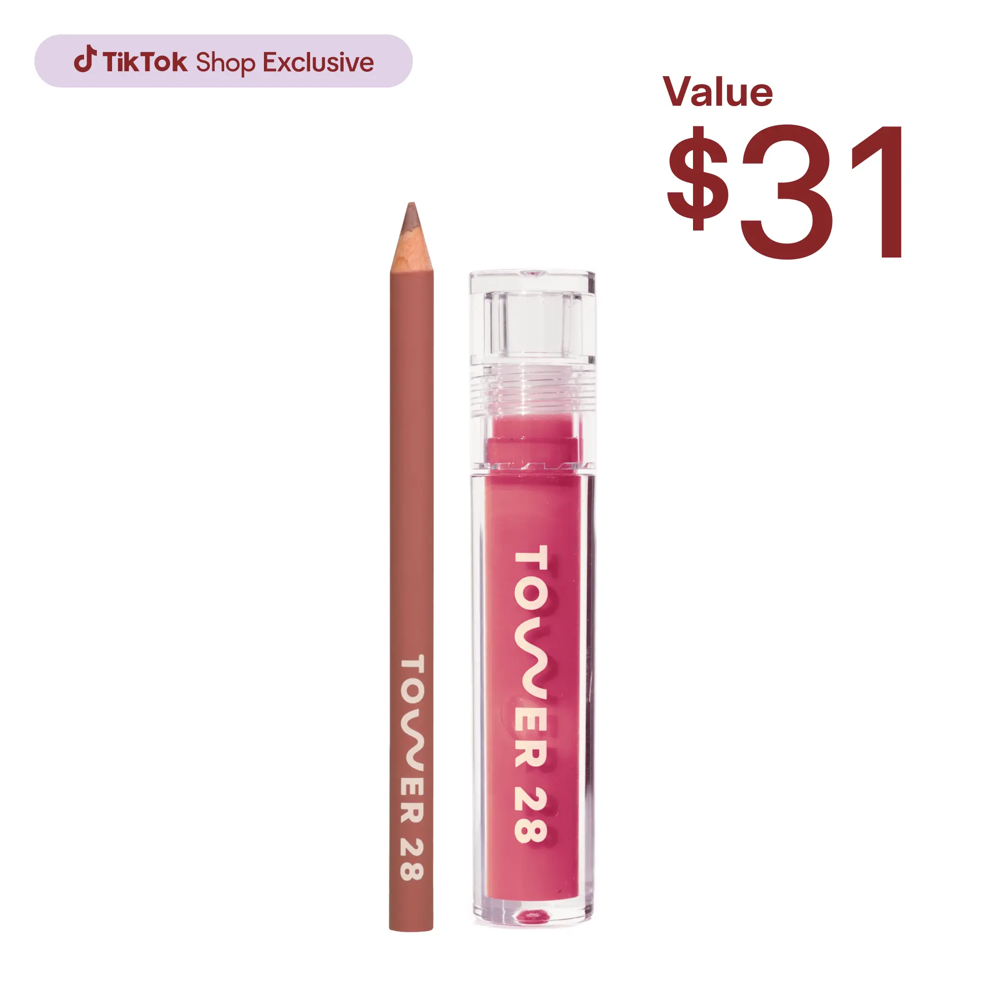 Tower 28 Line + Shine Lip Kit, Limited-Edition Lip Liner and Gloss Duo with Creamy Longwear Formula and High-Shine Finish, Enriched with Skincare Ingredients Glossy Lipgloss
