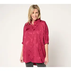LOGO by Lori Goldstein Jacquard Button Front Shirt