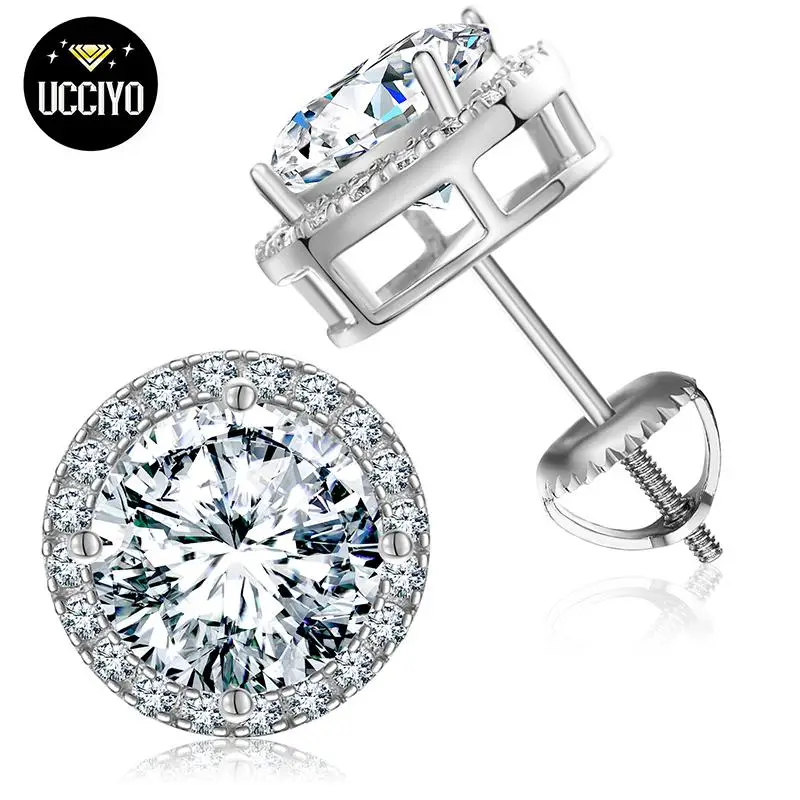 【#RRE103】UCCIYO Earring 925 Sterling Silver Synthetic Moissanite Stud Earrings for Women Men Fashion Simple Style Jewelry Gift Wedding Daily Birthday