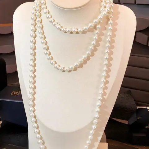 Elegant French Style Faux Pearl Handmade Knot Multi-Layer Long Chain, Pearls Beaded, Faux Pearl Jewelry, Perfect for Dresses and Sweaters, Winter Accessories, Pearl Chain Necklace, Accessory Necklace