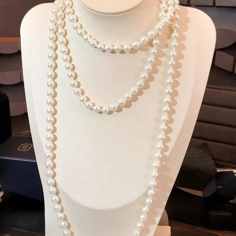Elegant French Style Faux Pearl Handmade Knot Multi-Layer Long Chain, Pearls Beaded, Faux Pearl Jewelry, Perfect for Dresses and Sweaters, Winter Accessories, Pearl Chain Necklace, Accessory Necklace