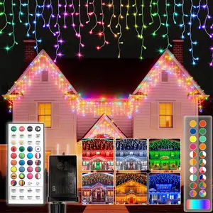 Smart Icicle Lights for Outside, 20Ft 240 LED RGB Smart Christmas Lights, App or Remote Control, Music Sync, /Outdoor UseColor Changing Lights, Home Decor for Yard, Patio, Fence, Roof, Party,
