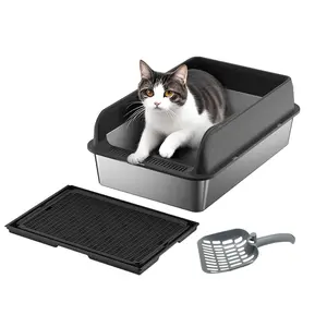 Extra Large Stainless Steel Top Entry Cat Litter Box with Anti-Tracking Lid – Mess-Proof Splash Guard & Free Mat Included – Permanent Odor Control XL Cat Toilet