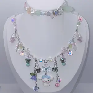 Happy cinnamoroll necklace and bracelet set