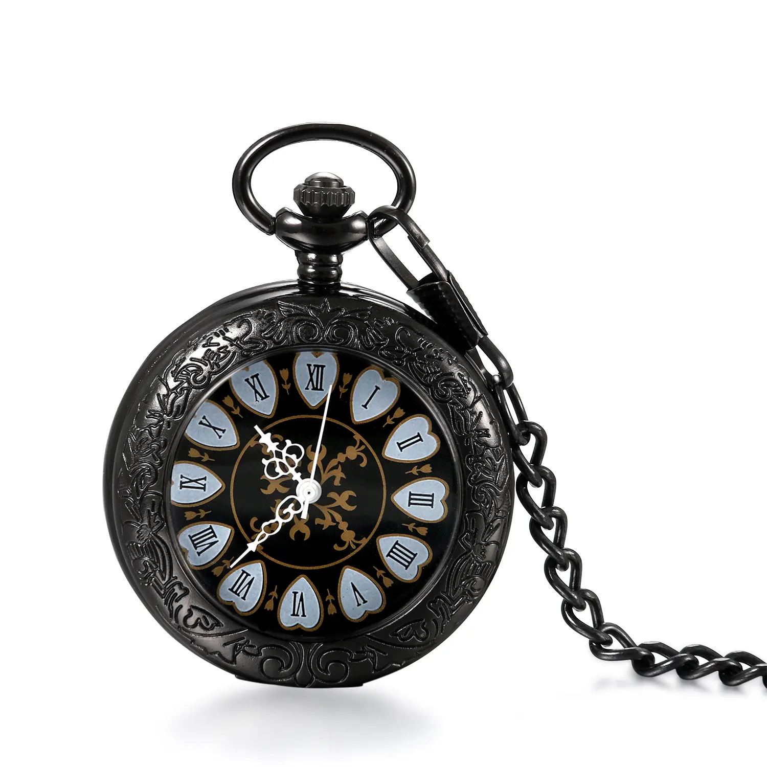 OIDEA Unisex Mechanical Pocket Watch, Vintage Openwork Engraved Alloy Case with Roman Numerals, Splash Resistant Fob Watch with Chain Link Design, Father's Day Gift Box Included, Chain Link Design Pocket & Fob Watches
