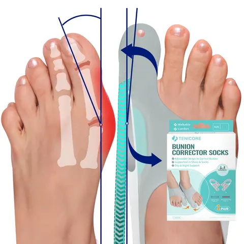 Adjustable Bunion Corrector Socks, Orthopedic Toe Straightener, Big Toe Alignment Sleeve, Toe Separation, Toe Separator, 1 Pair with 4 Fixing Plates, Day & Night Foot Pain Relief, Comfortable Shoe Inserts for Bunions, Foot Care Product