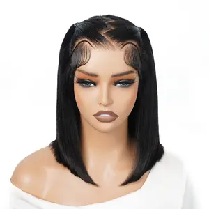 Valentine Musts SuperNova Human Hair Straight  13*4 Lace Front Ready To Go Pre Braided Bob Wigs