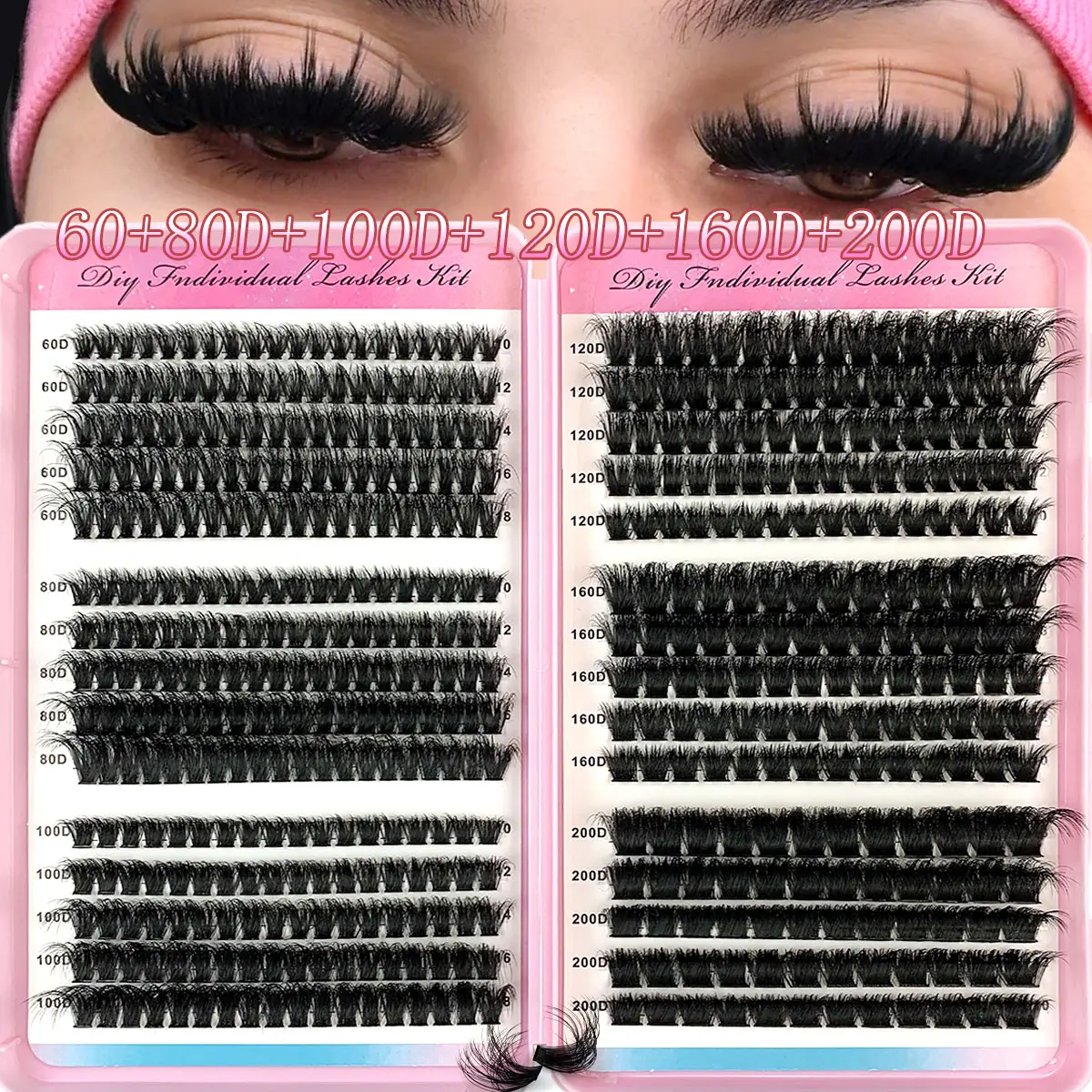 UMIRYAO Lash Clusters, 500pcs Fluffy Wispy D Curl Eyelash Extensions for a Natural Look, Reusable, 10-18mm Mixed Lengths and 60D-200D Density, 18Mm Lashes, Wispy Lash Clusters